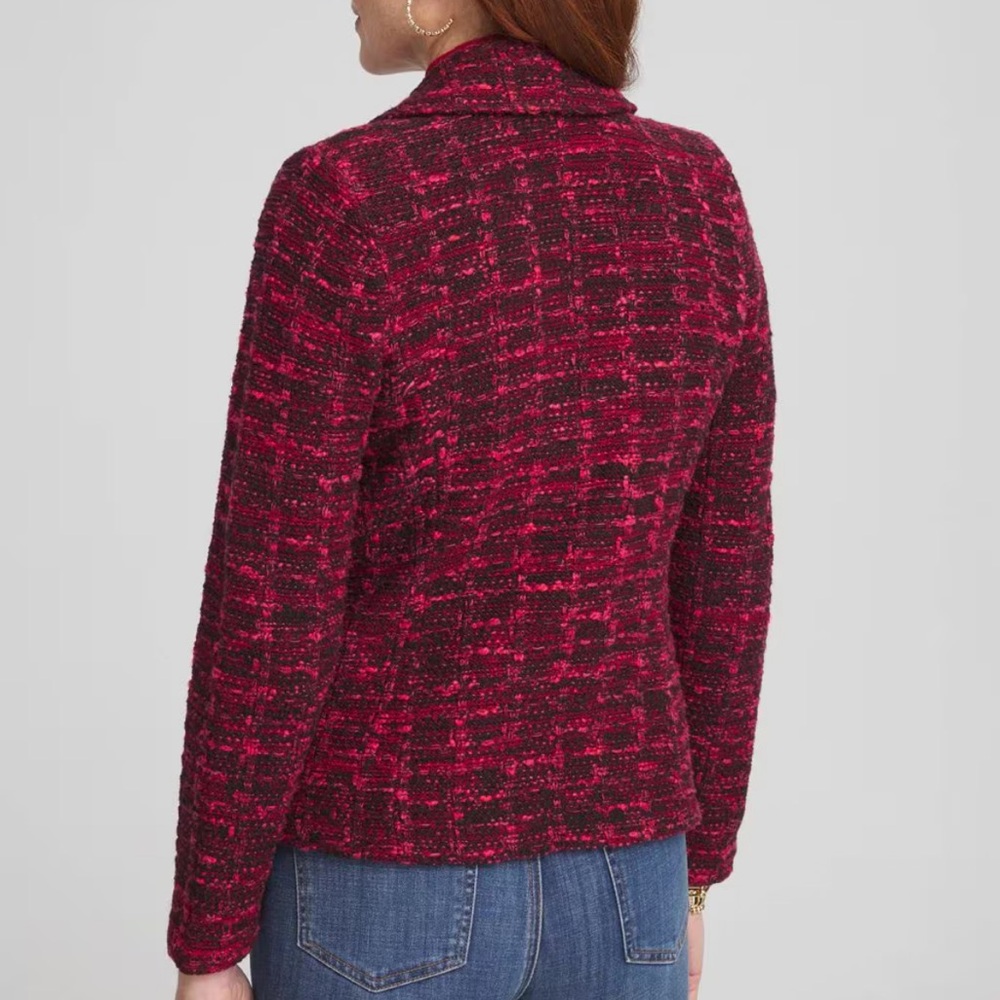 Chico's Tweed Double-Breasted Boxy Sweater Blazer Red Allure XL - Picture 2 of 8
